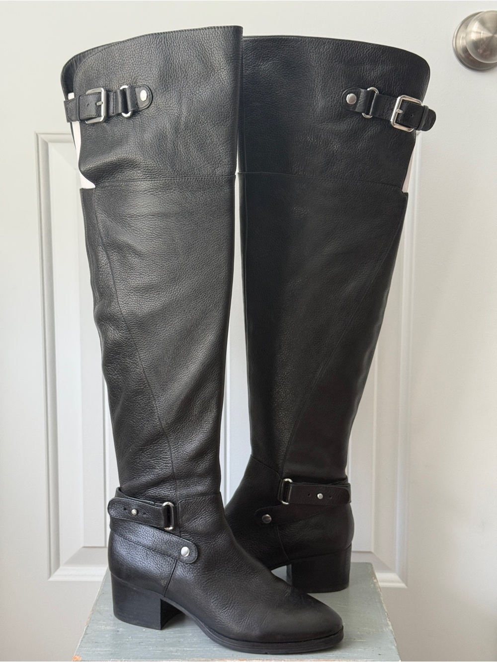 Nine West "Celio" Black Leather Over-the-Knee Riding Boots Grunge Gothic Size 7M